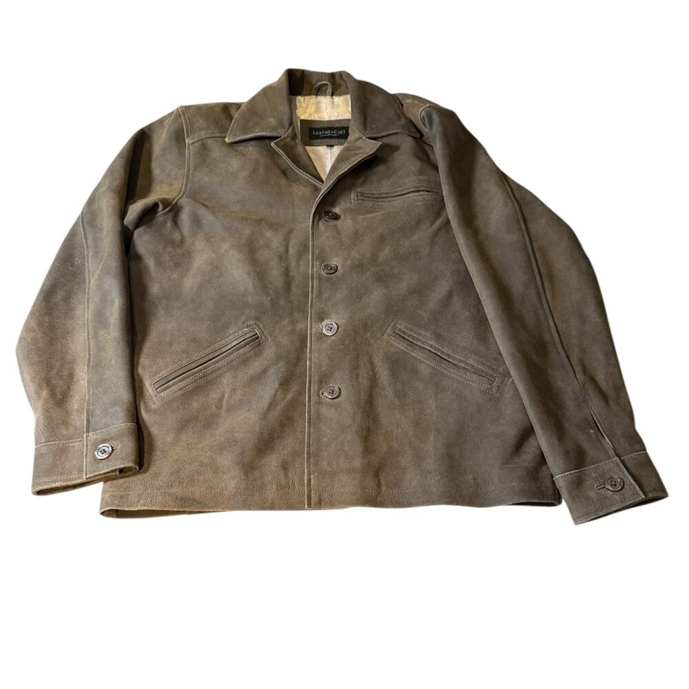 Men's vinatge Leather Cult super soft brown gray suede jacket western